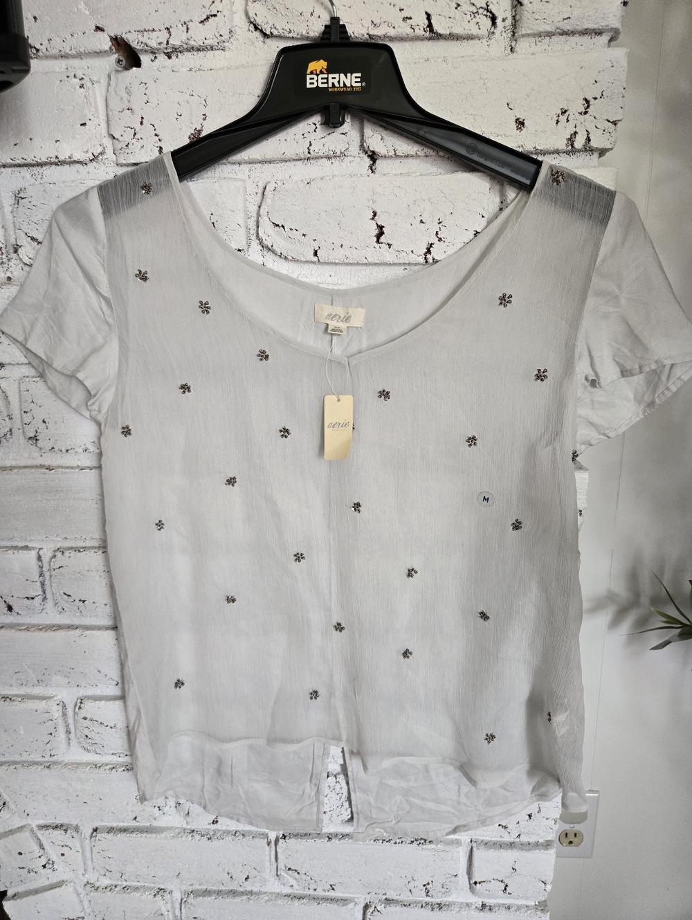 Aerie Beaded Floral Sheer Blouse